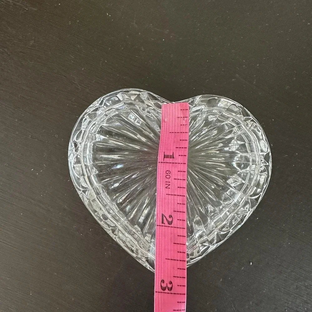 Vtg Crystal Heart Trinket Ring Dish Box Glass Clear Heart Shaped Lid Jewelry